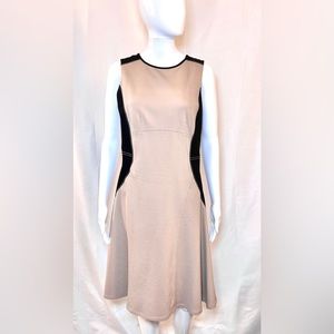 Ann Taylor Flare Sheath Dress Tan Black Color Block Size 4